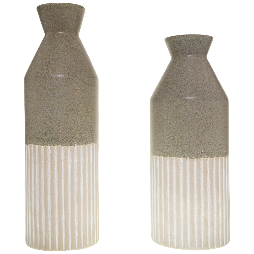 Handcrafted ceramic vase with fluid elliptical silhouette, soft grey matte finish, 40cm height for modern dÃ©cor by Sostter at brixbailey.com