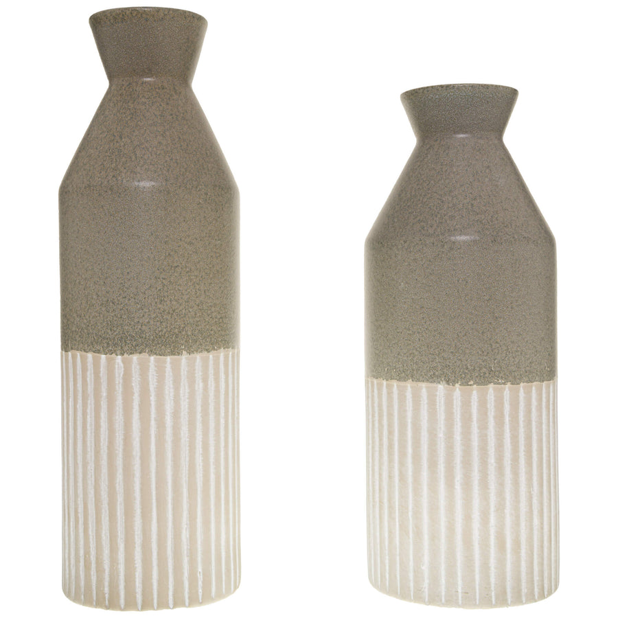 Handcrafted ceramic vase with fluid elliptical silhouette, soft grey matte finish, 40cm height for modern dÃ©cor by Sostter at brixbailey.com