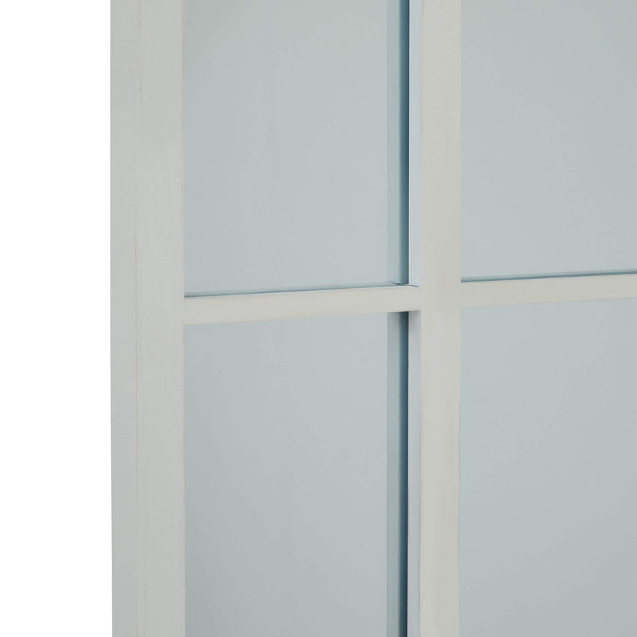 White arched window mirror with elegant wood frame, perfect for modern or traditional home decor. by Sostter at brixbailey.com