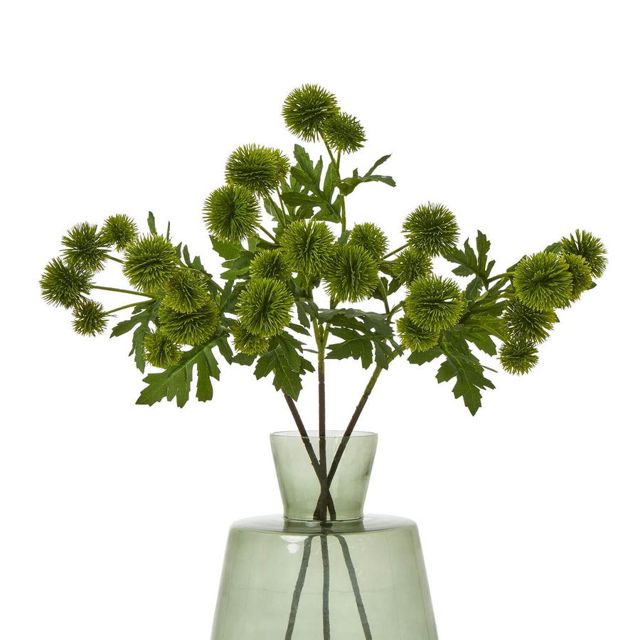 Green Globe Thistle Spray faux floral arrangement in natural green tones, 56 cm tall, realistic Echinops bloom details by Sostter at brixbailey.com