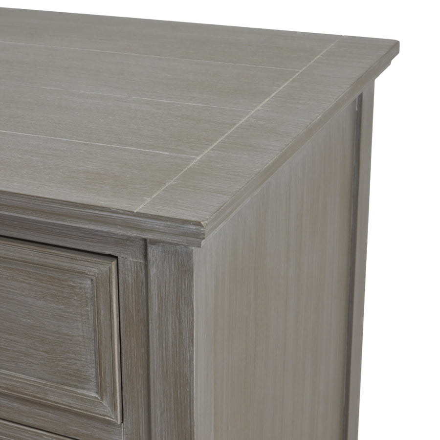 Minimalist grey solid wood dresser with two-over-two drawers, clean lines, and subtle hardware for bedroom storage by Sostter at brixbailey.com