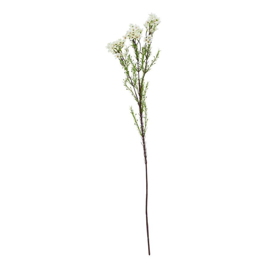 Lifelike white waxflower artificial stem with green leaves, 80cm tall, for elegant home decor. by Sostter at brixbailey.com