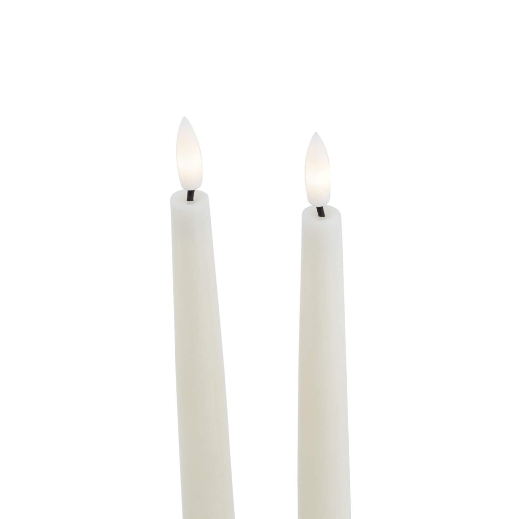 Realistic taupe LED wax candles with melt effect, flame-free ambiance, set of two for home decor by RoomLondon at brixbailey.com