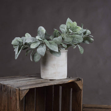Realistic sage green artificial foliage stem with velvety leaves for home decor, 35cm tall with bendable wire stems by Sostter at brixbailey.com
