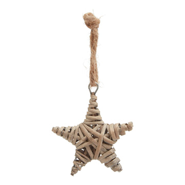 Handcrafted wicker star ornament in natural brown, rustic holiday decor with woven texture, 8cm five-point design. by Sostter at brixbailey.com