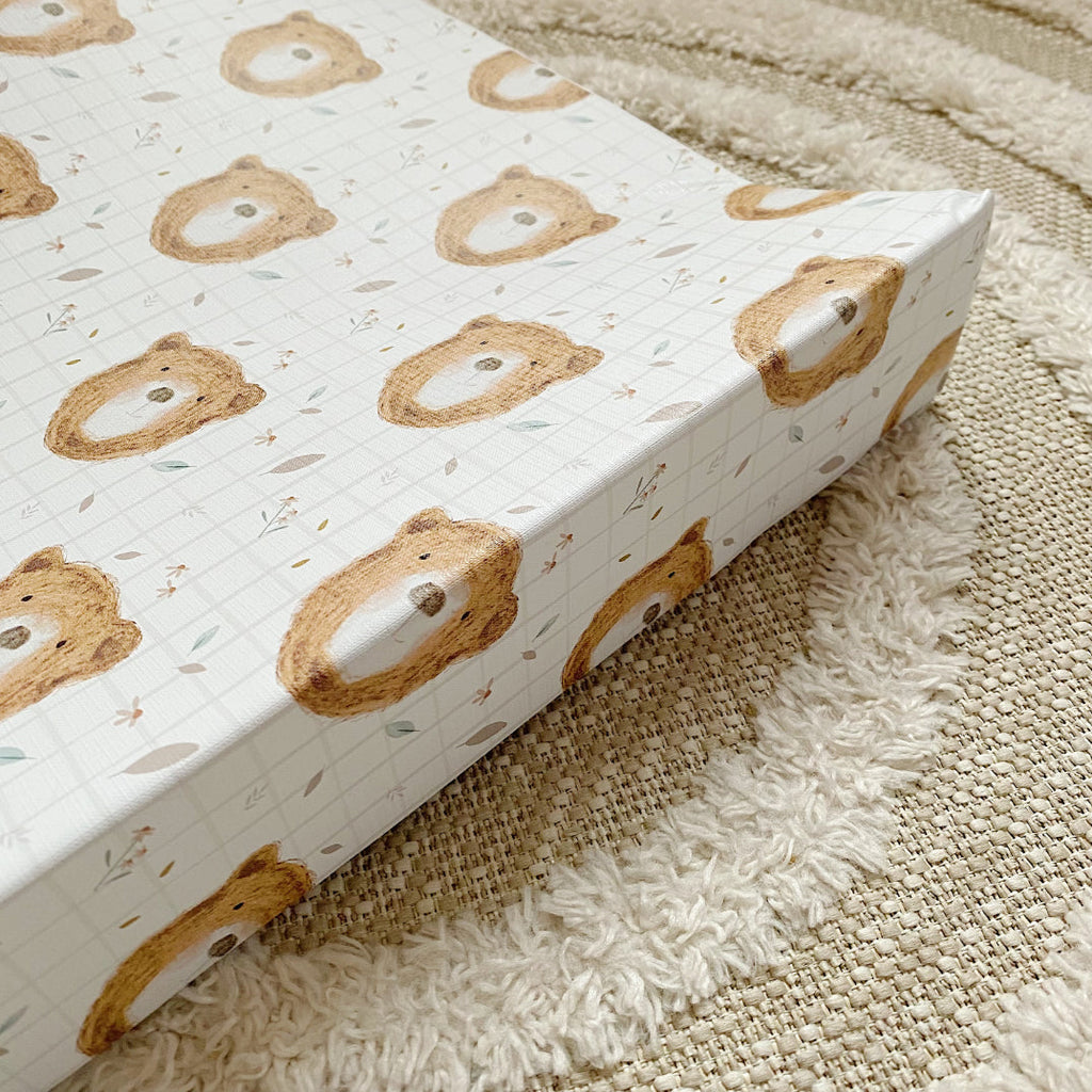 Anti-Roll Wedge Baby Changing Mat - Bru Bear Print
