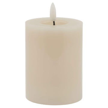 Taupe LED wax candle with realistic melt effect, flickering glow, and minimalist design for flameless ambiance by Hill Interiors at brixbailey.com