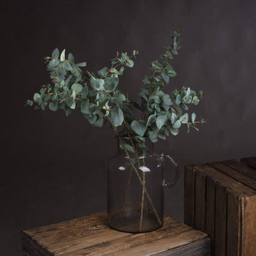 Lifelike variegated faux eucalyptus stem in sage green, handcrafted with realistic texture for home decor. by Sostter at brixbailey.com