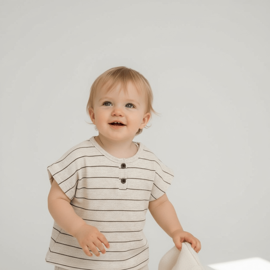 Beige Stripe Cotton Top and Bloomer Set for Kids