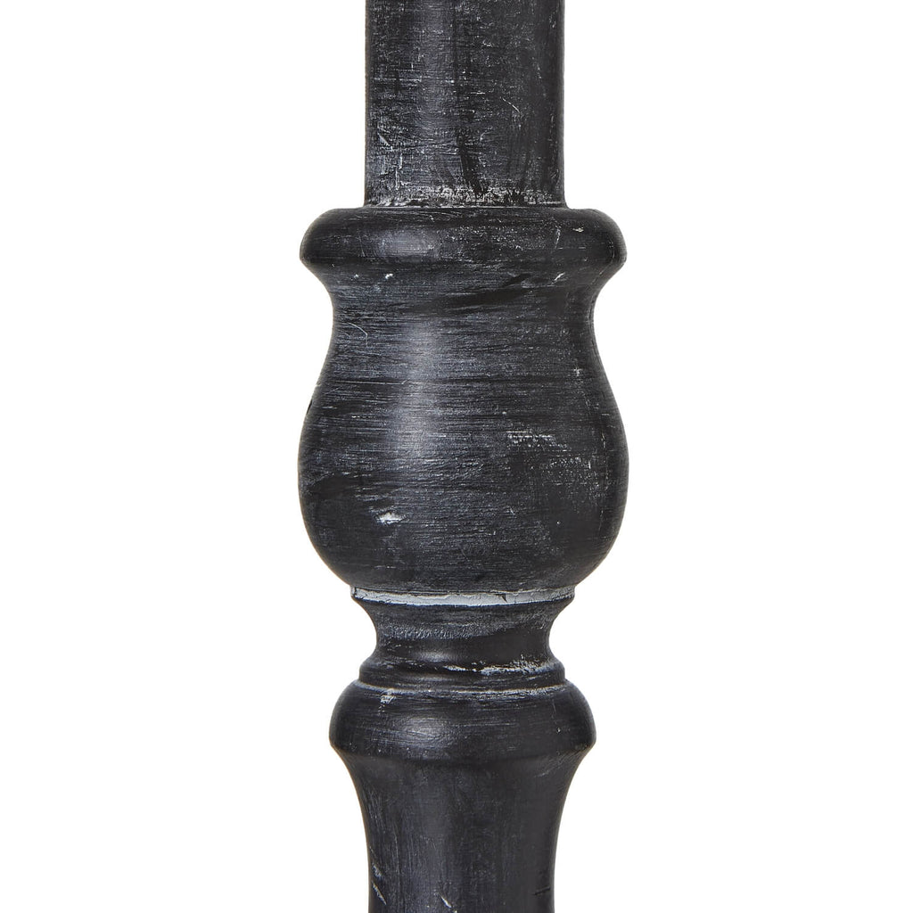 Ravenna Column Table Lamp with distressed black wood base and neutral linen shade for rustic-modern decor (124 chars) by Sostter at brixbailey.com