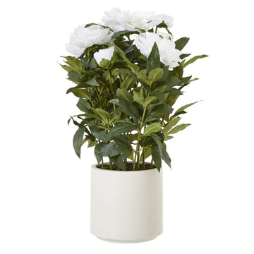 Large white faux peony plant with realistic green stems, perfect for farmhouse or modern decor  by Sostter at brixbailey.com