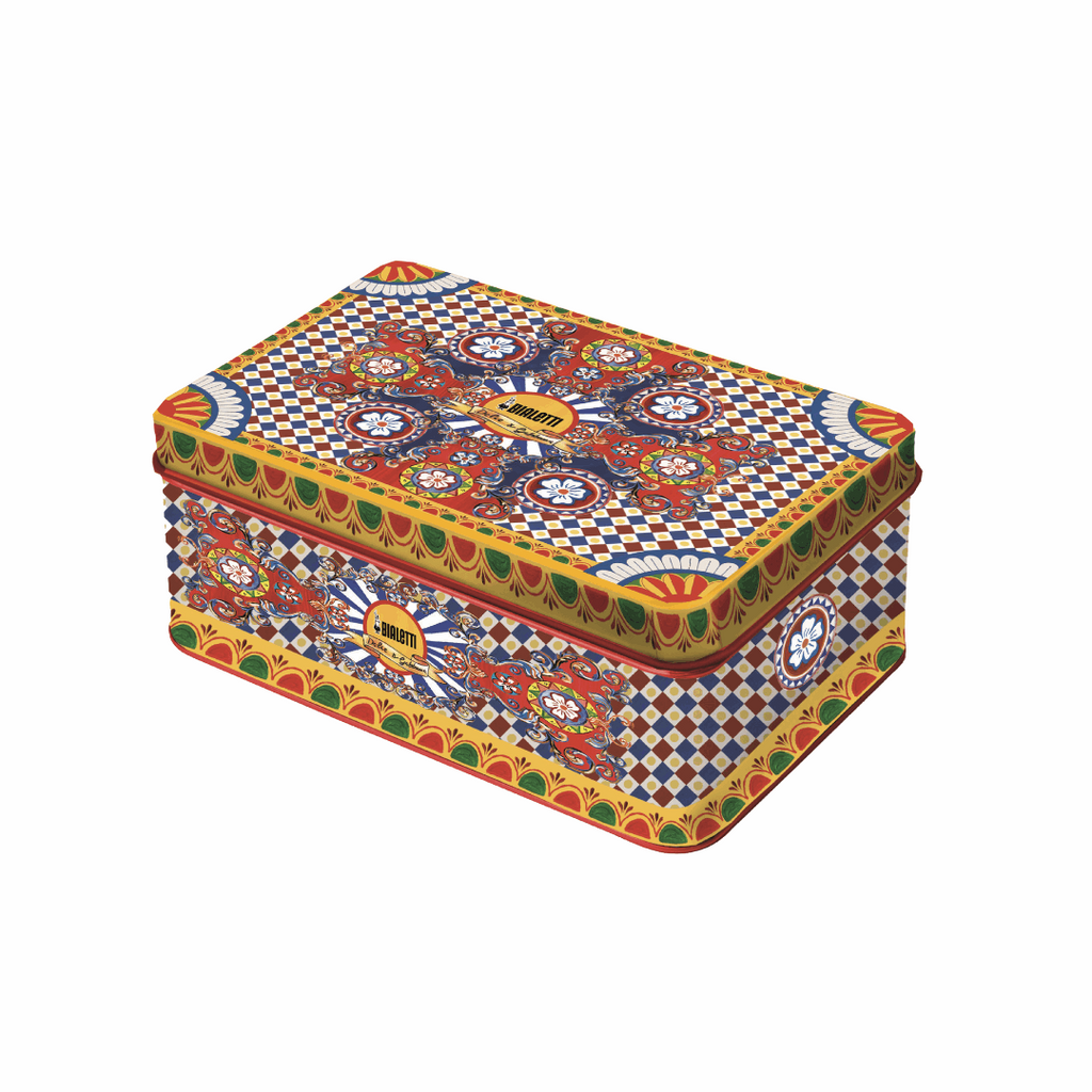 Sicilian Cart Moka 2 Cup Gift Set with Espresso Cups and Gold Stirrers