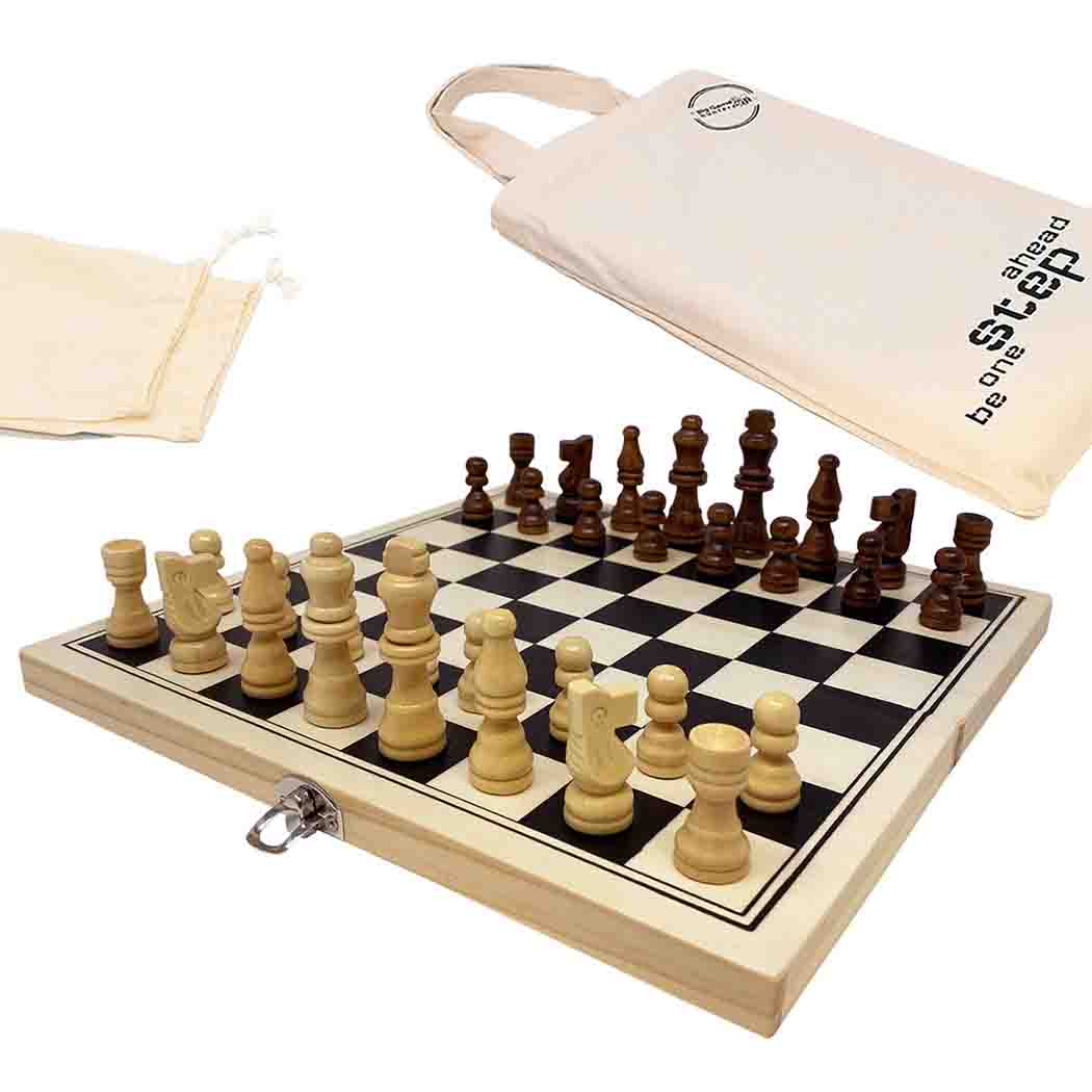 Wooden Chess Set with Cotton Travel Bag