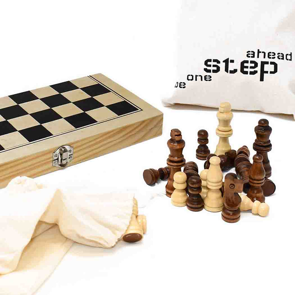 Wooden Chess Set with Cotton Travel Bag