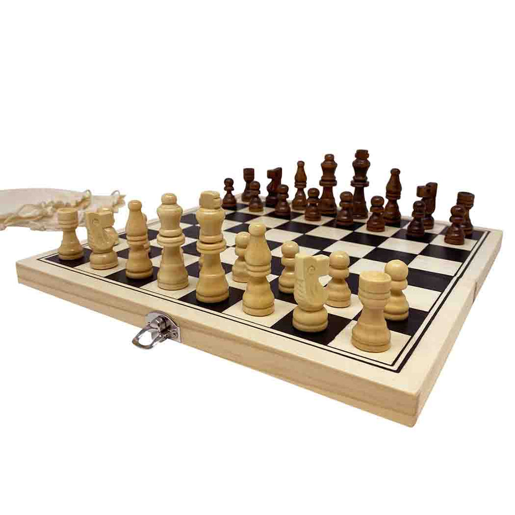 Wooden Chess Set with Cotton Travel Bag