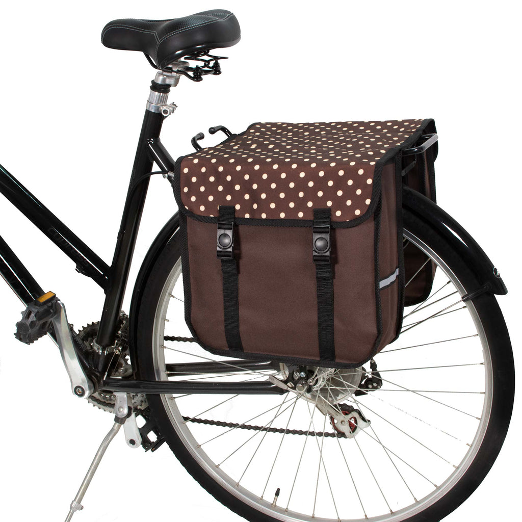 BikyBag Classic - Bicycle Double Pannier Bag (Polka Dots on Brown)
