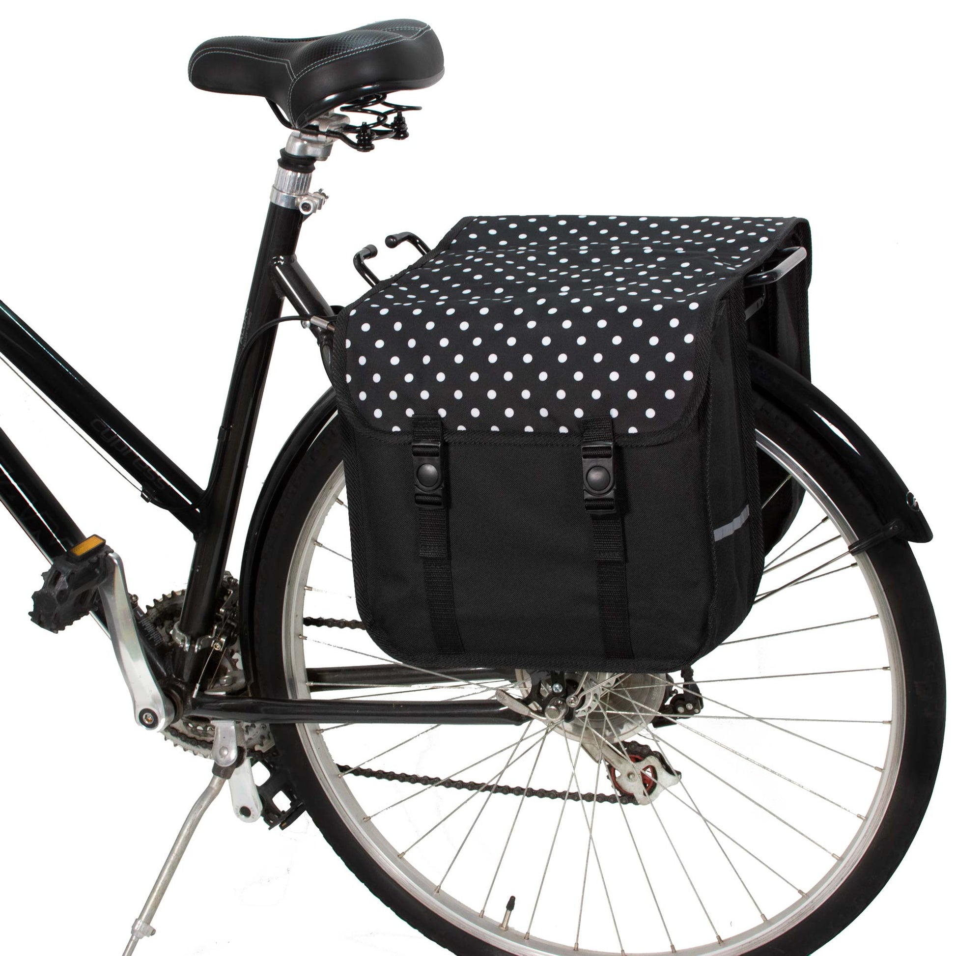 BikyBag Classic - Bicycle Double Pannier Bag (White Polka Dots)