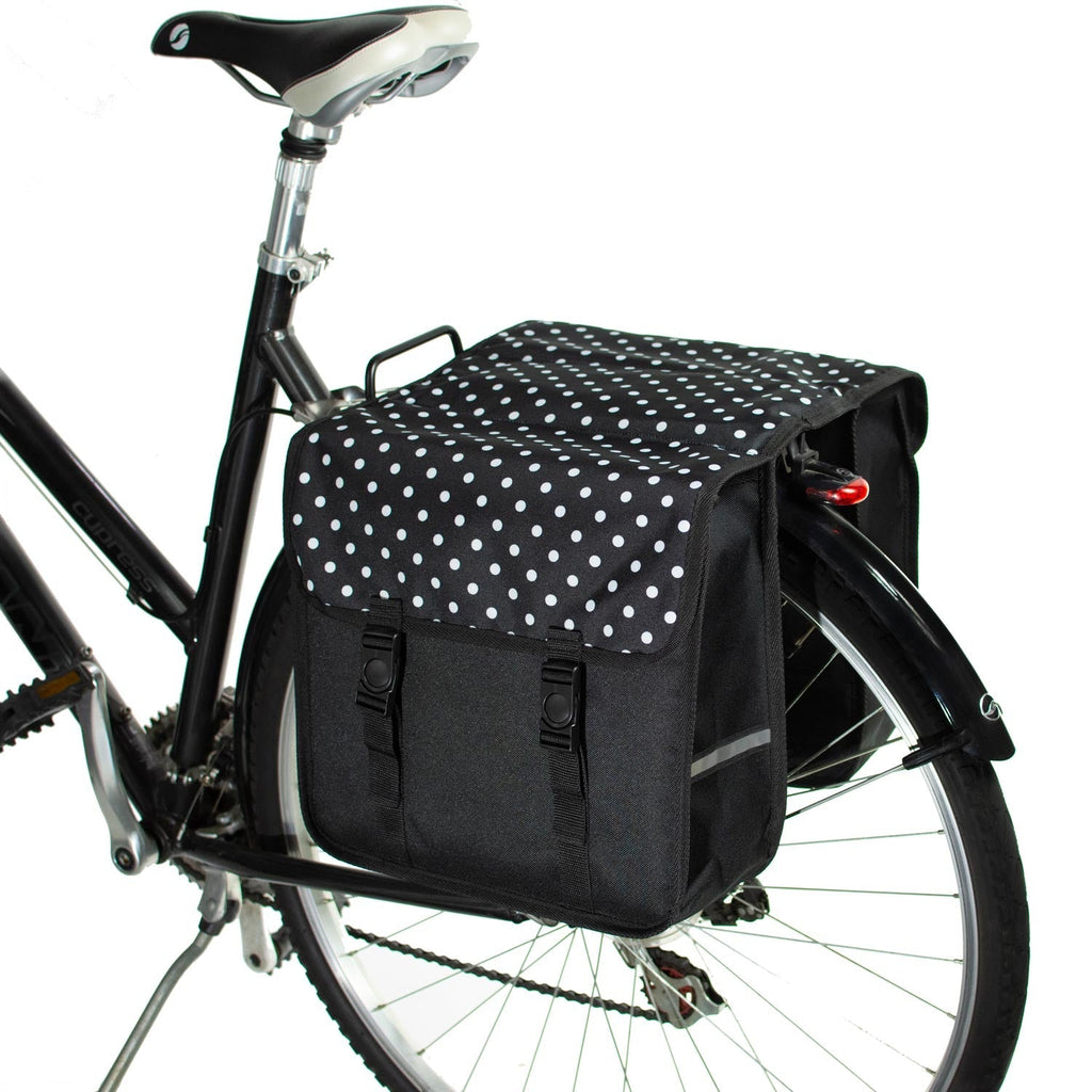 BikyBag Classic - Bicycle Double Pannier Bag (White Polka Dots)