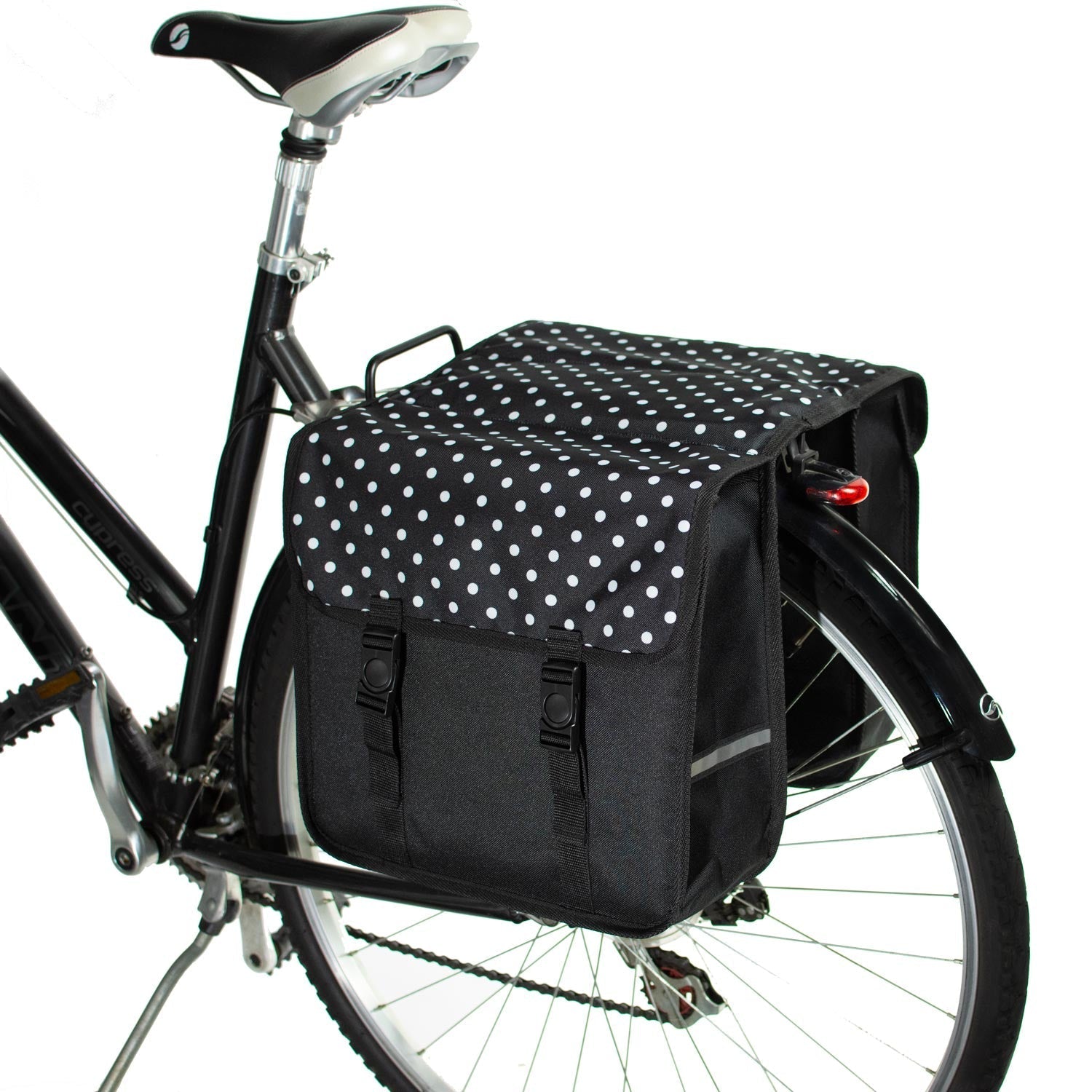 BikyBag Classic - Bicycle Double Pannier Bag (White Polka Dots)