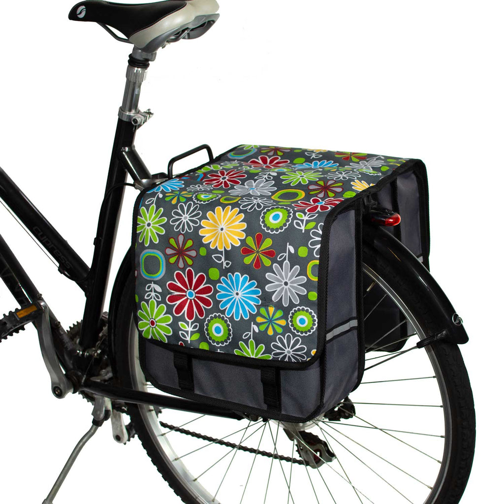 BikyBag Classic CL - Bicycle Double Pannier Bag (Grey Daisy)