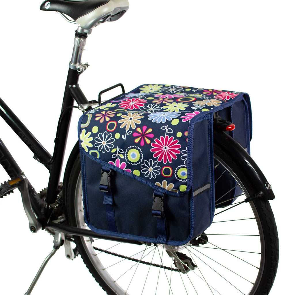 BikyBag Classic CS - Bicycle Double Panniers (Pink Daisy Flowers)