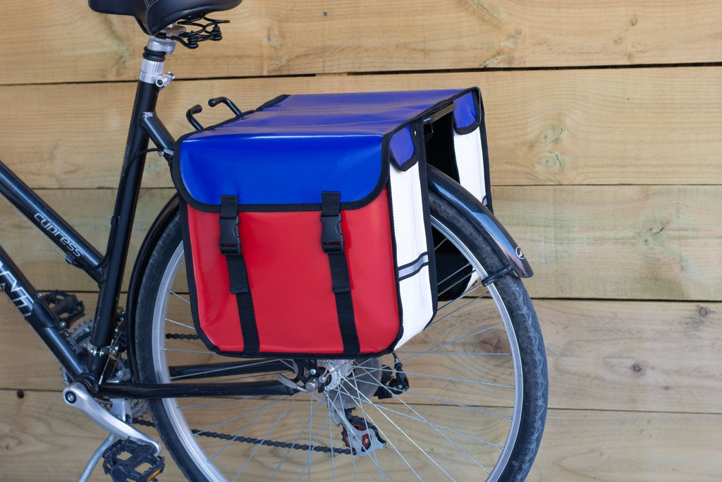 BikyBag Classic CW - Waterproof Bicycle Double Panniers (Blue Red White)