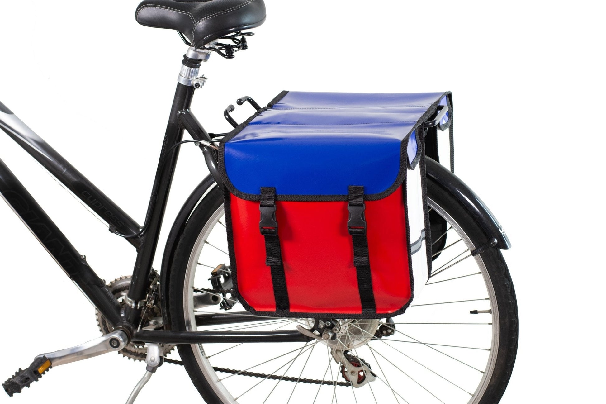BikyBag Classic CW - Waterproof Bicycle Double Panniers (Blue Red White)