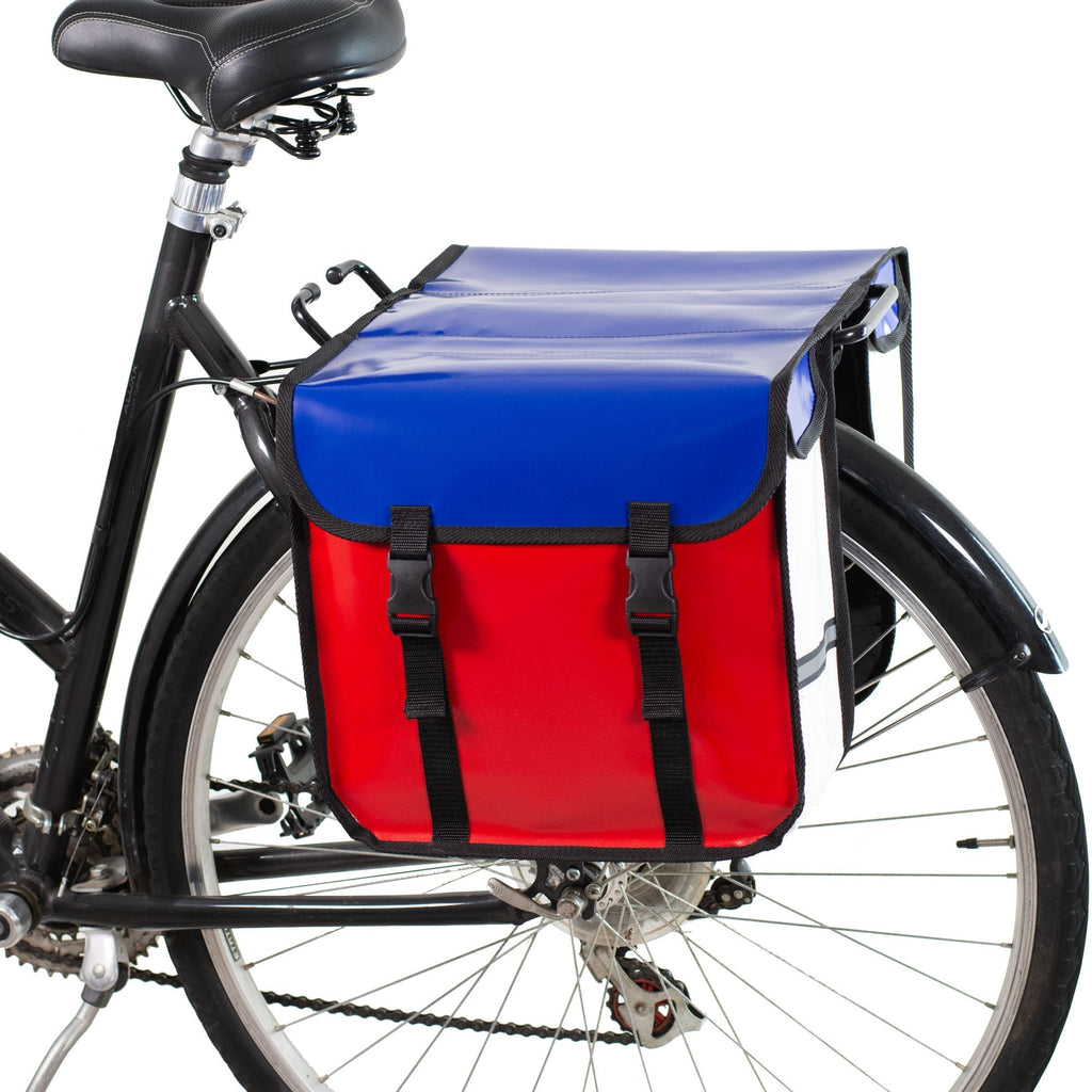 BikyBag Classic CW - Waterproof Bicycle Double Panniers (Blue Red White)