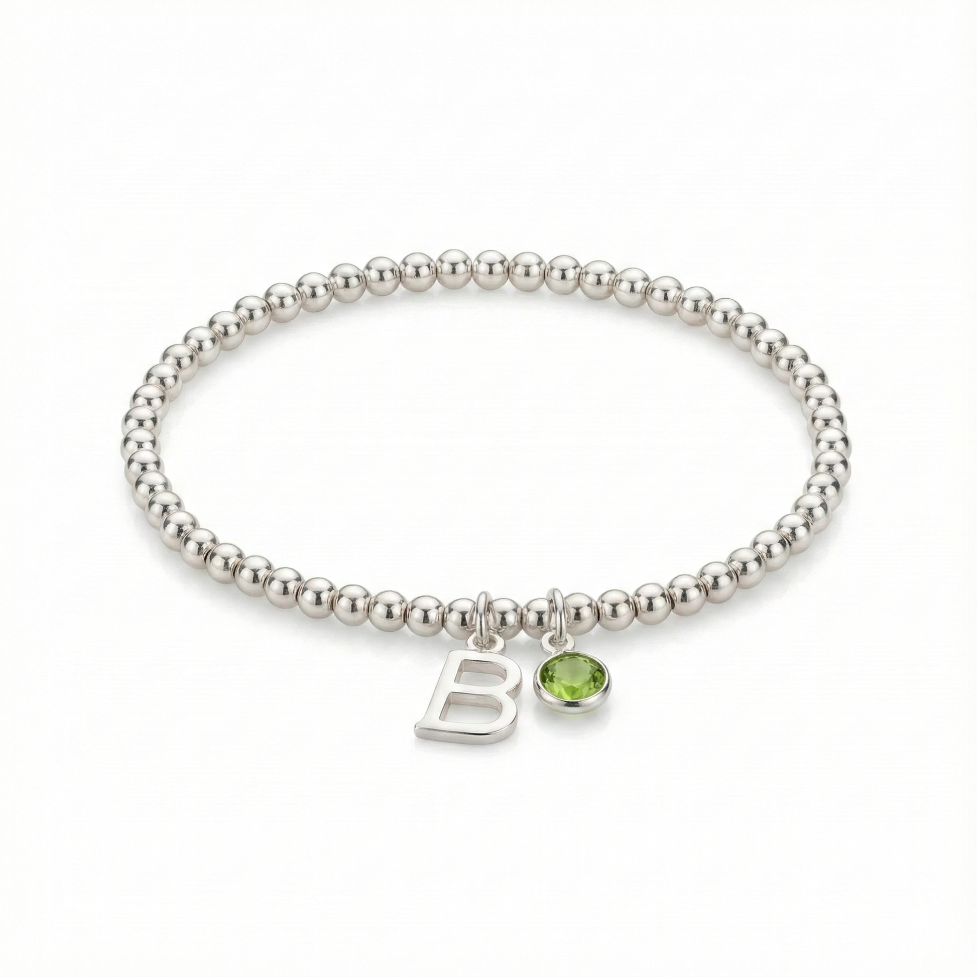 Personalised Initial and August Birthstone Stretch Bracelet