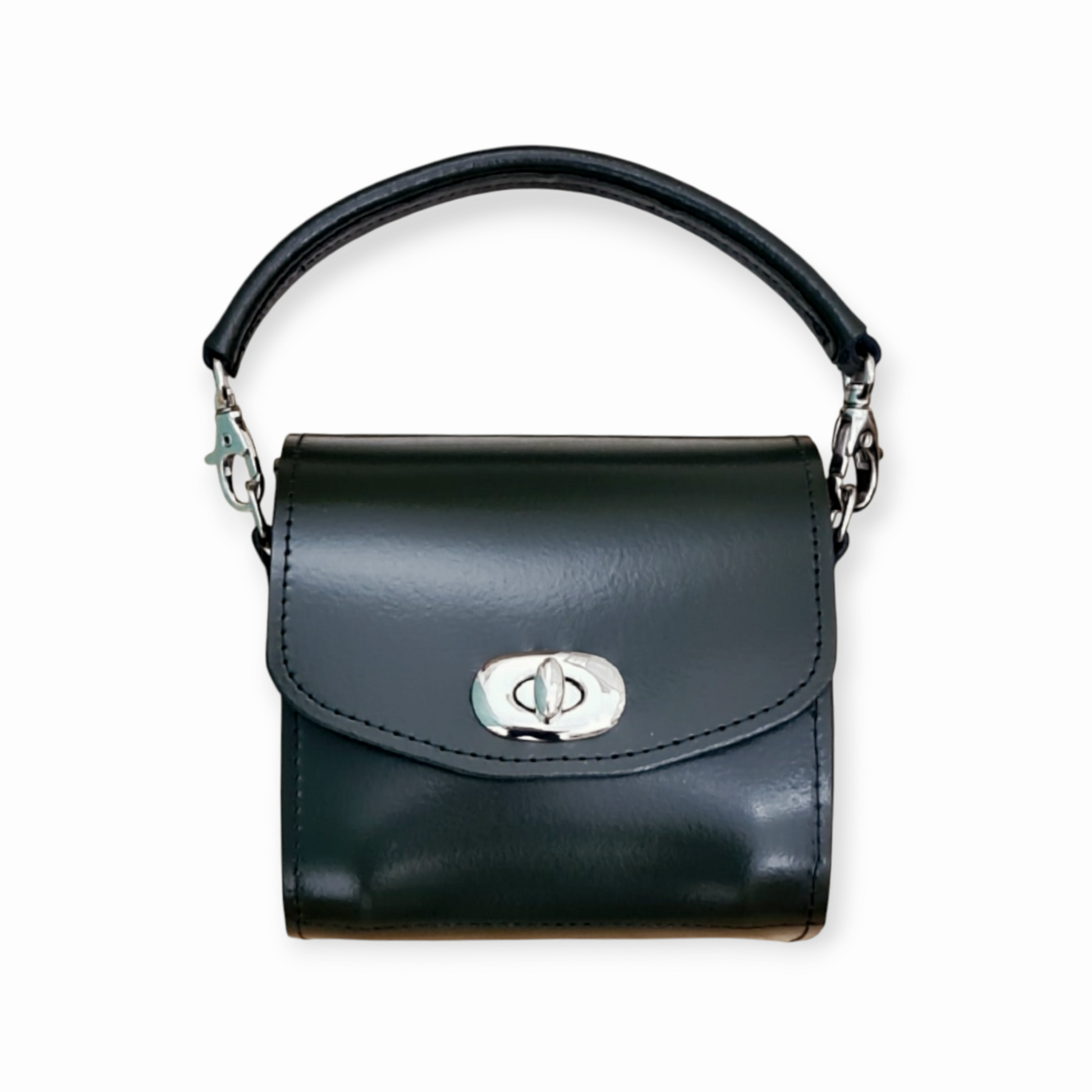 Bauble Handmade High Shine Leather Handbag - Black