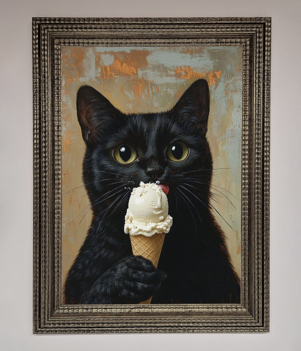 Black Cat Vanilla Icecream Funny Framed Wall Art