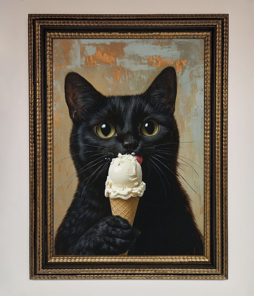 Black Cat Vanilla Icecream Funny Framed Wall Art