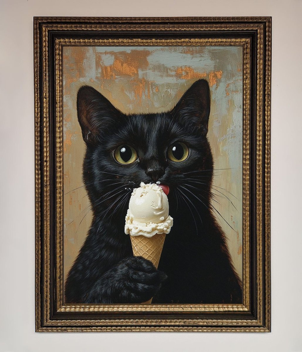 Black Cat Vanilla Icecream Funny Framed Wall Art