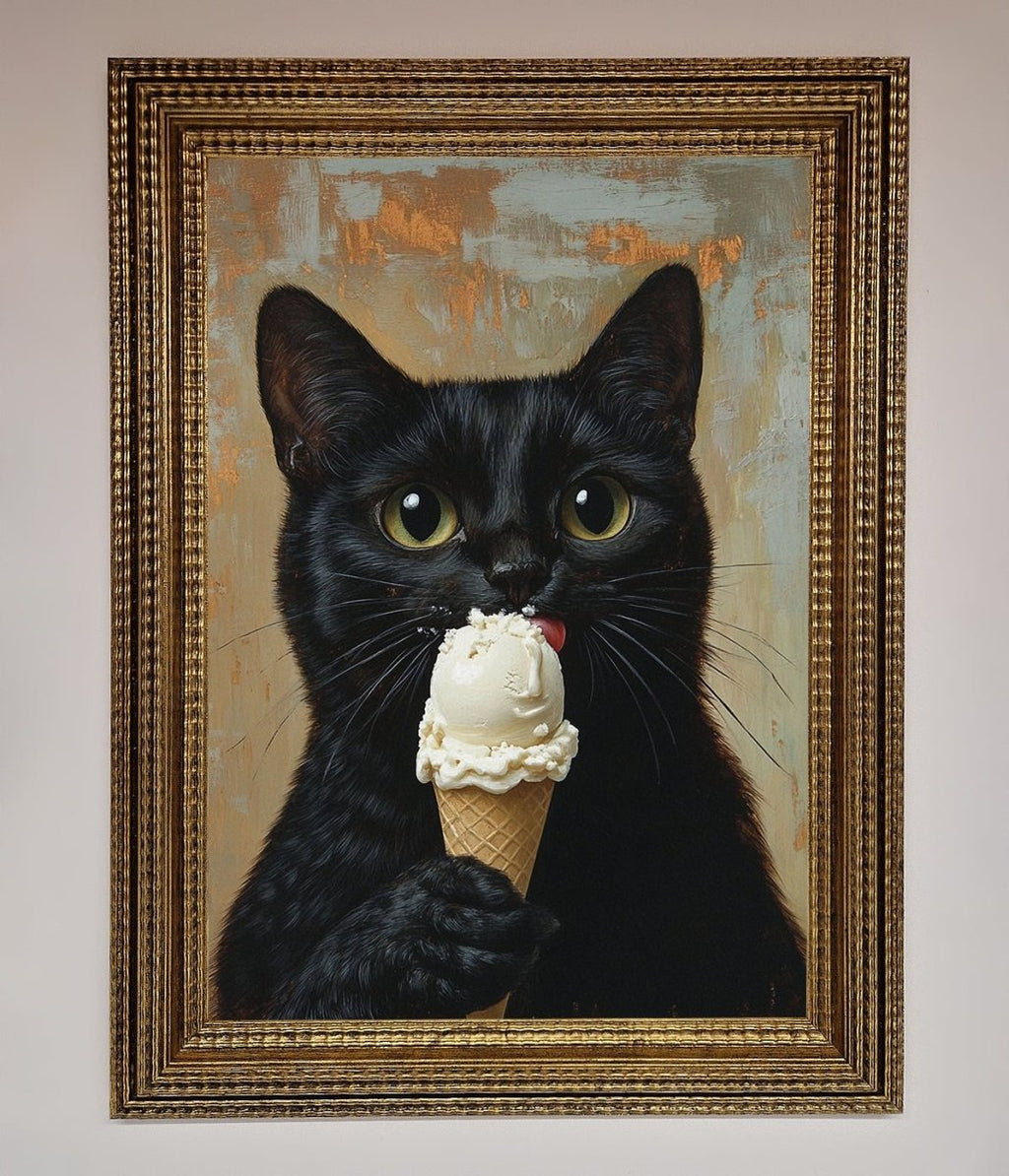 Black Cat Vanilla Icecream Funny Framed Wall Art