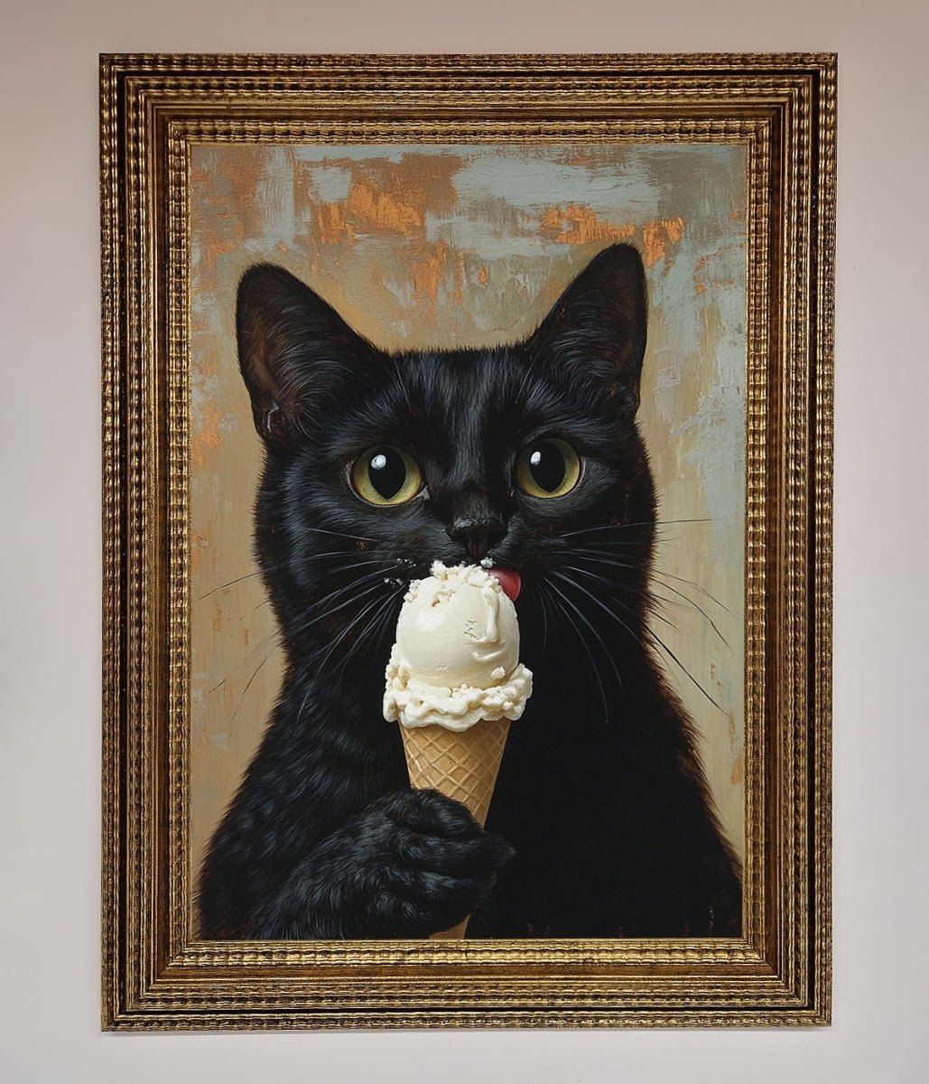 Black Cat Vanilla Icecream Funny Framed Wall Art