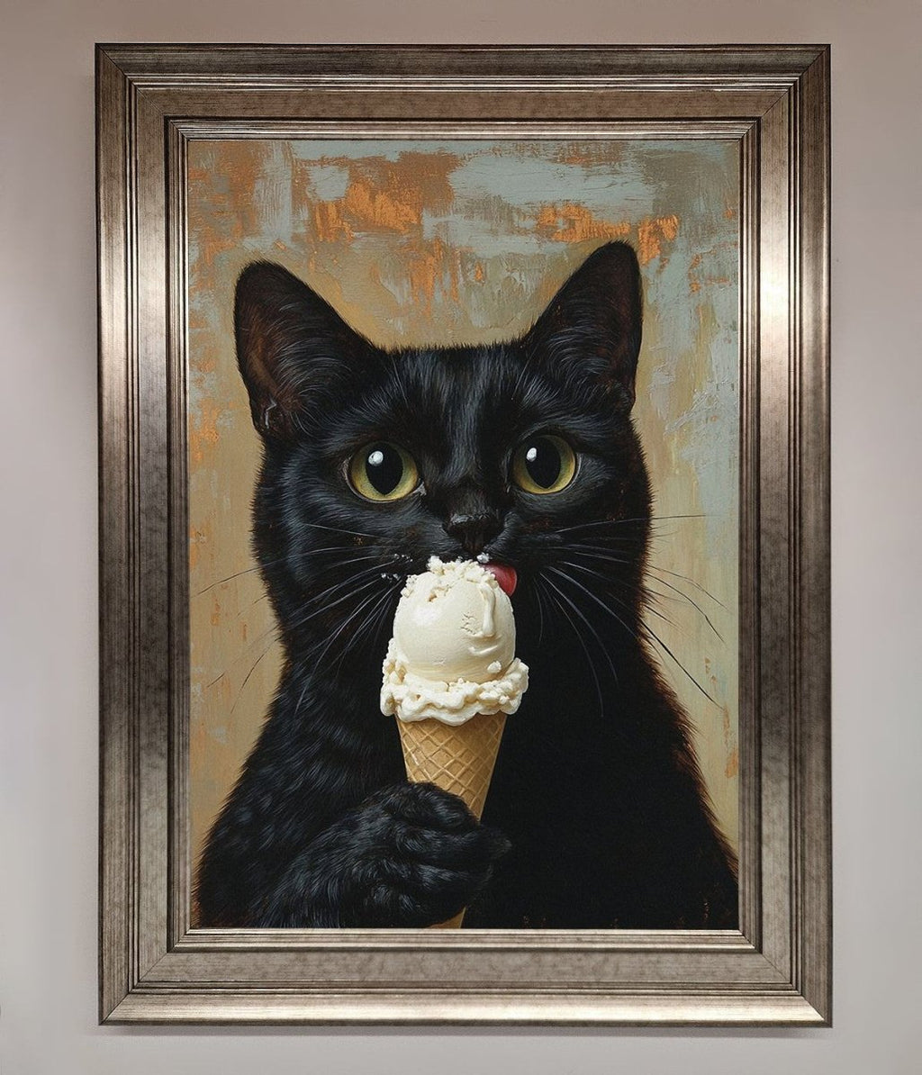 Black Cat Vanilla Icecream Funny Framed Wall Art