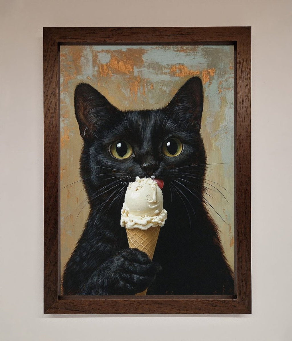 Black Cat Vanilla Icecream Funny Framed Wall Art
