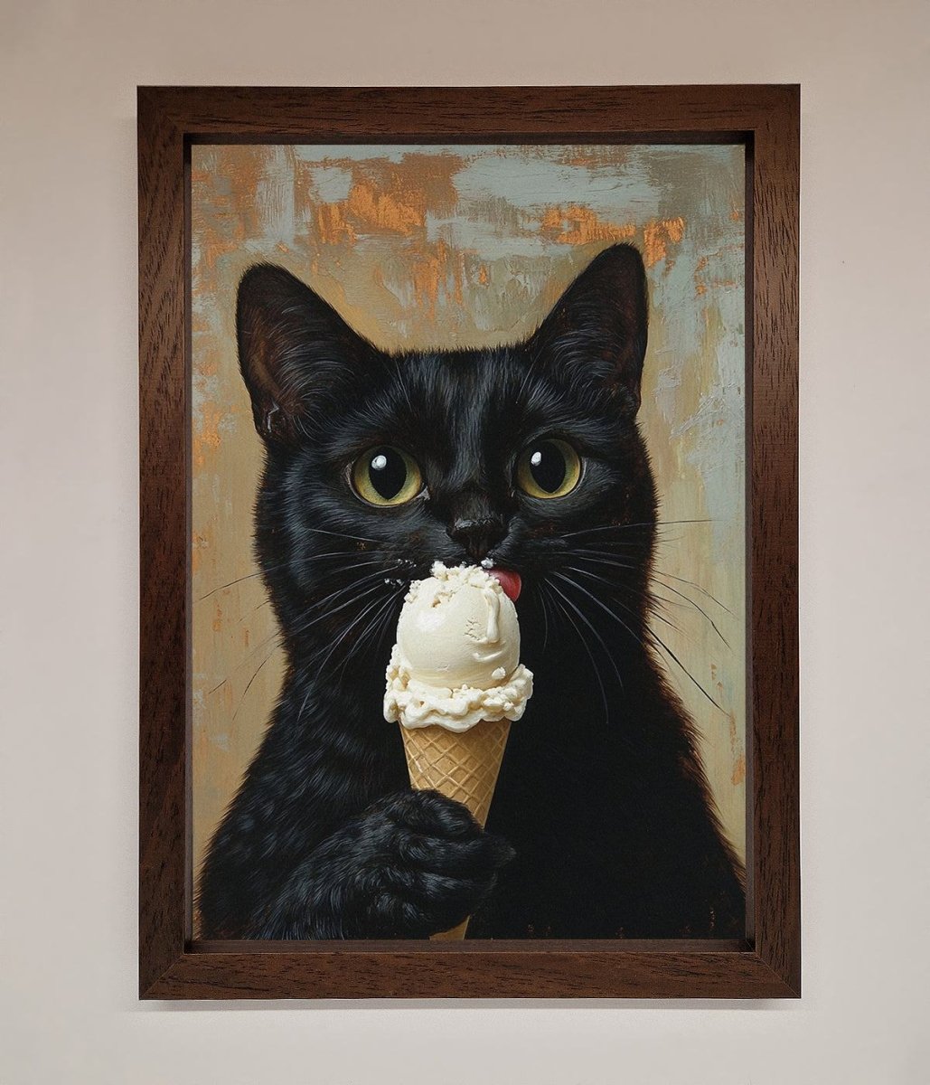 Black Cat Vanilla Icecream Funny Framed Wall Art
