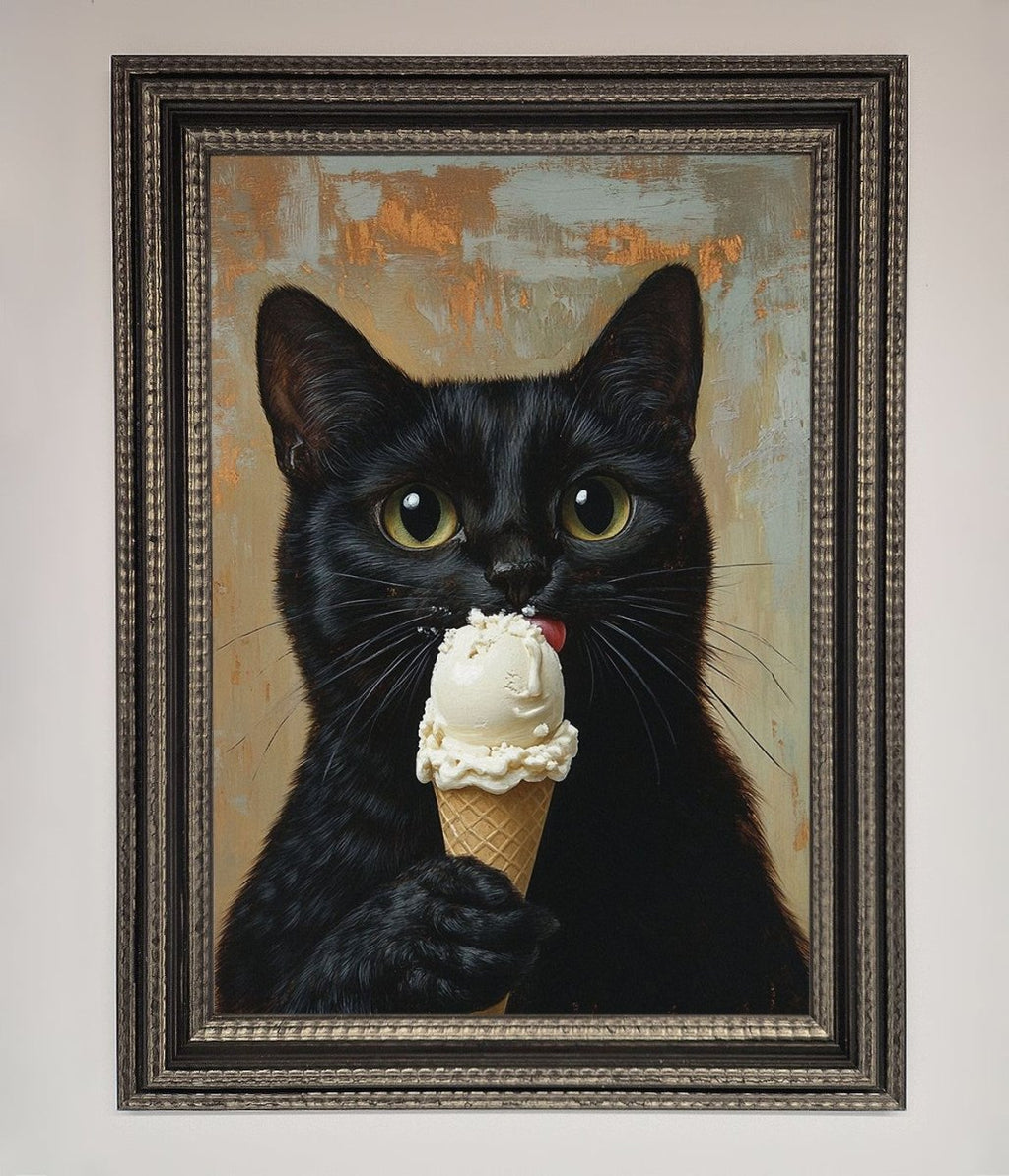 Black Cat Vanilla Icecream Funny Framed Wall Art