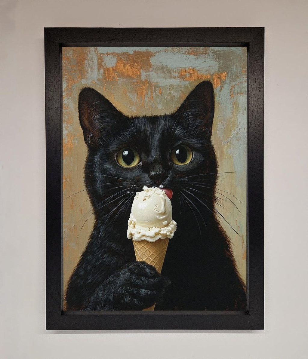 Black Cat Vanilla Icecream Funny Framed Wall Art