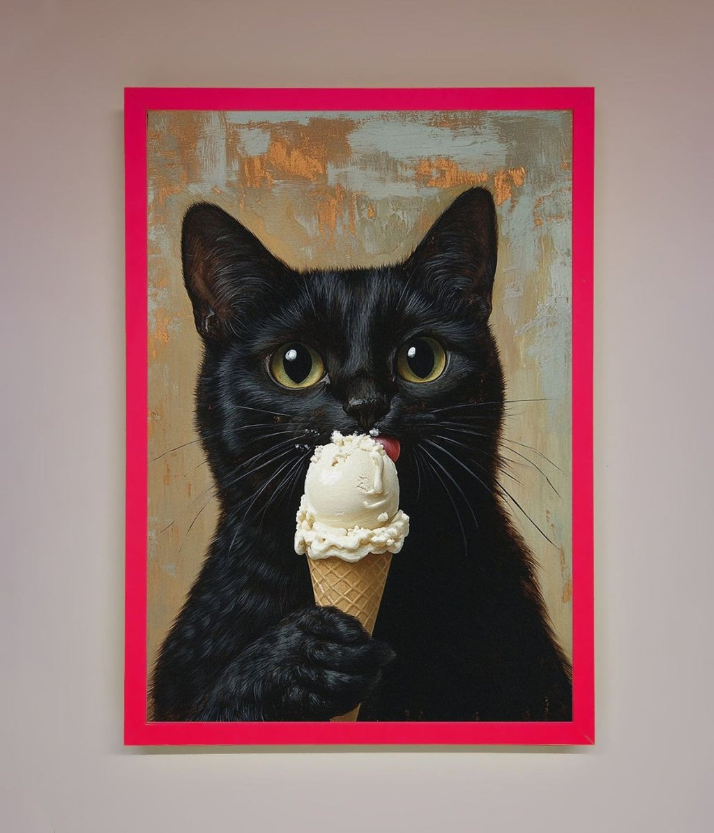 Black Cat Vanilla Icecream Funny Framed Wall Art