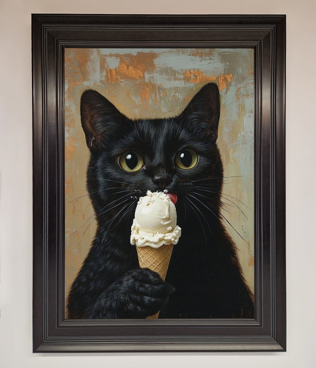 Black Cat Vanilla Icecream Funny Framed Wall Art
