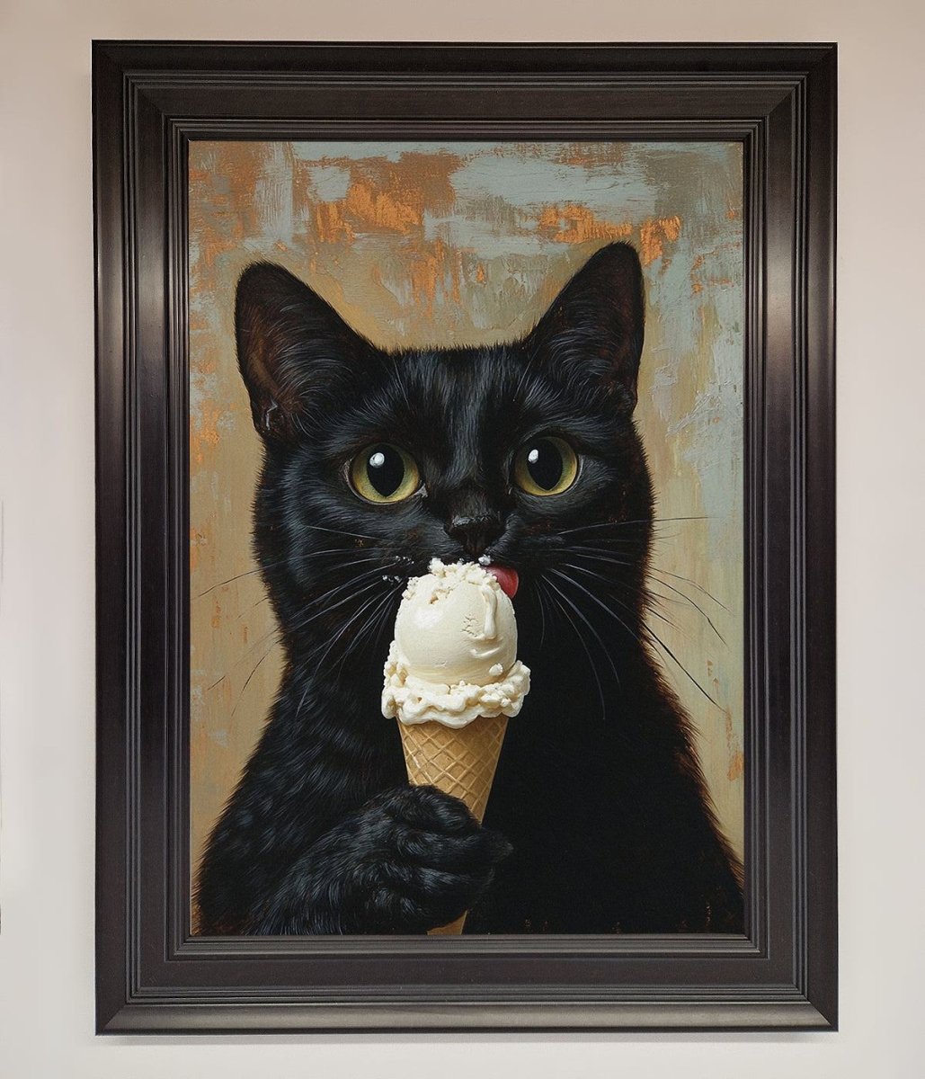 Black Cat Vanilla Icecream Funny Framed Wall Art