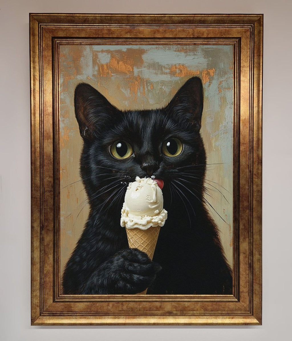 Black Cat Vanilla Icecream Funny Framed Wall Art