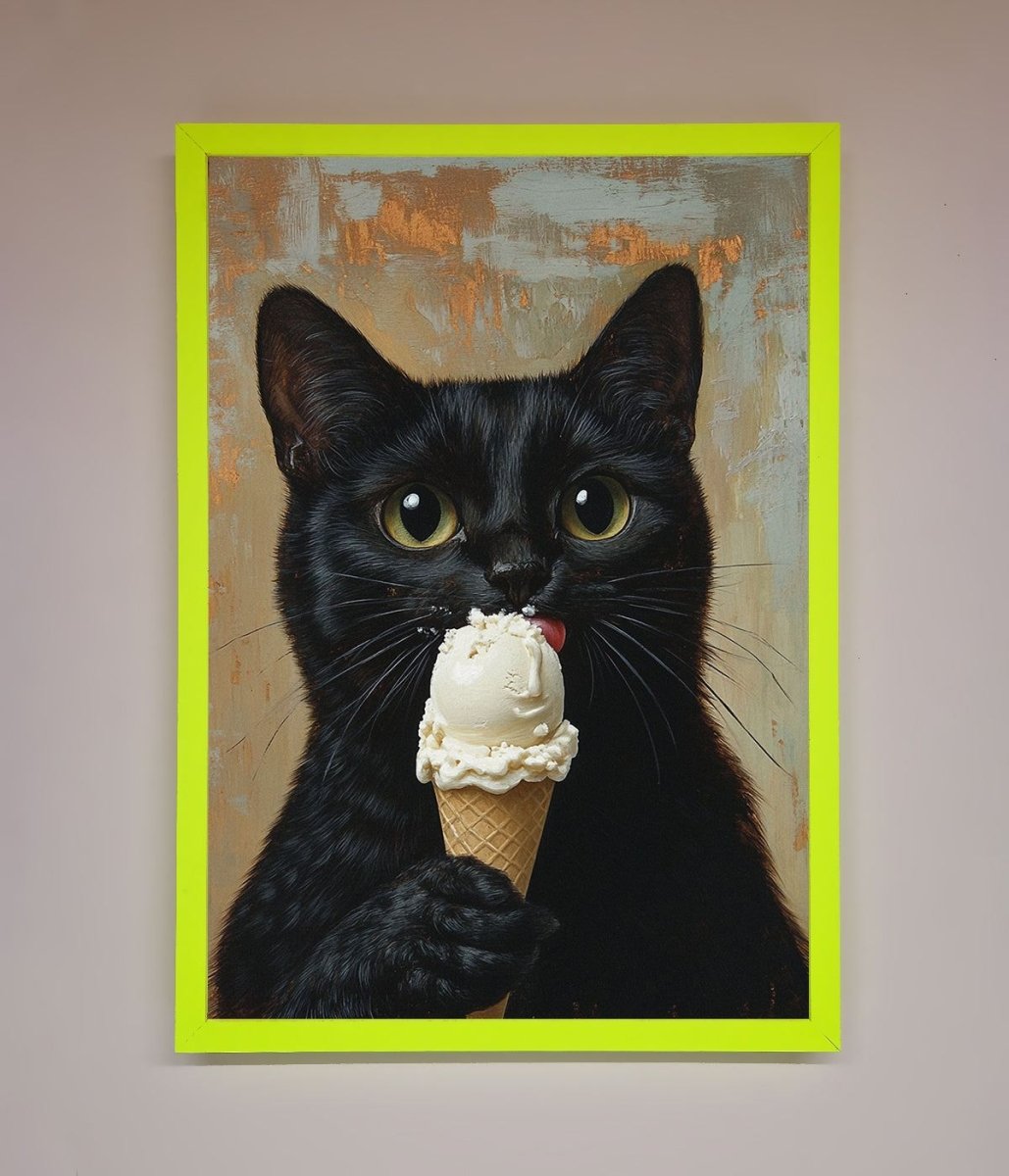 Black Cat Vanilla Icecream Funny Framed Wall Art