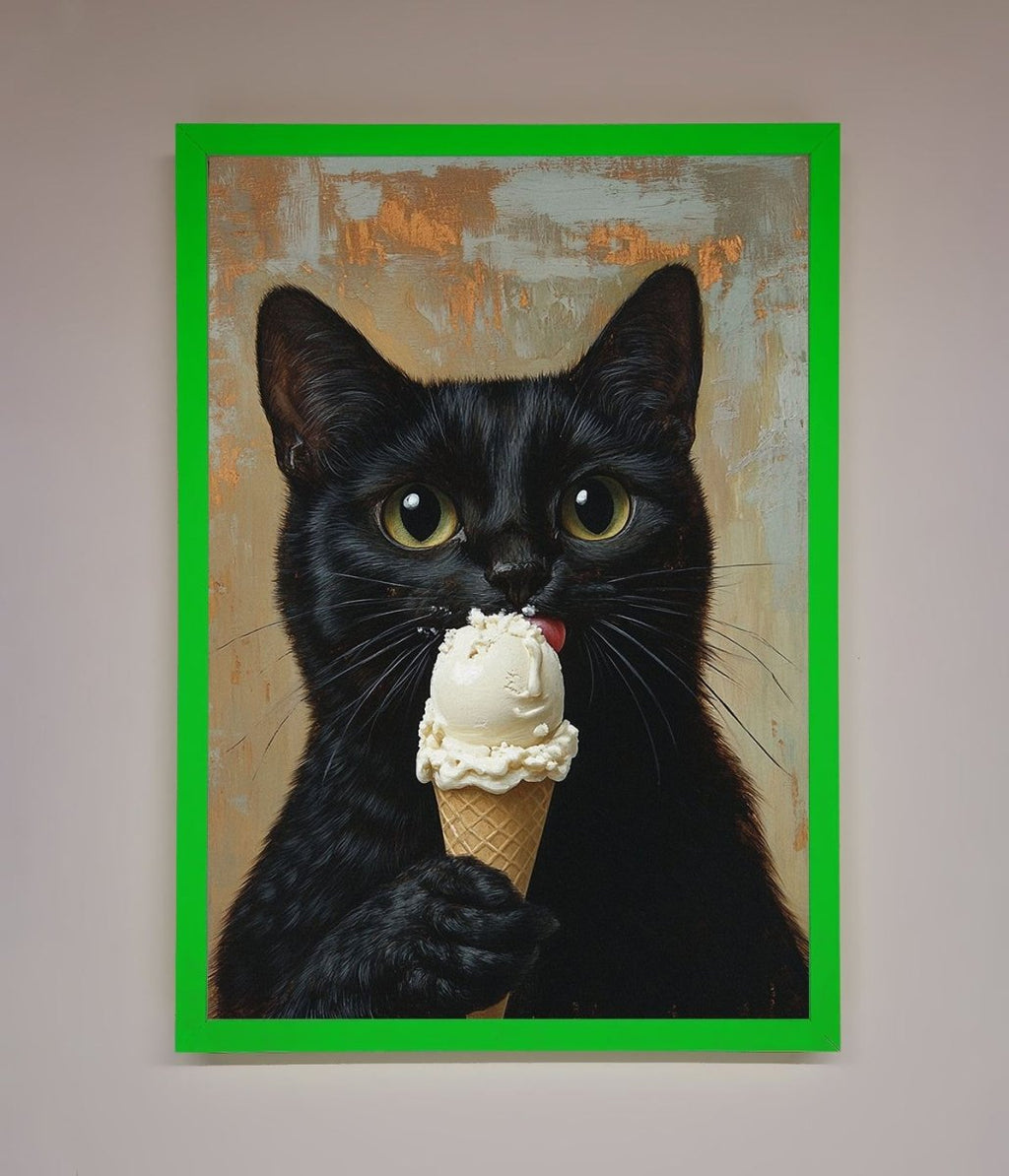 Black Cat Vanilla Icecream Funny Framed Wall Art