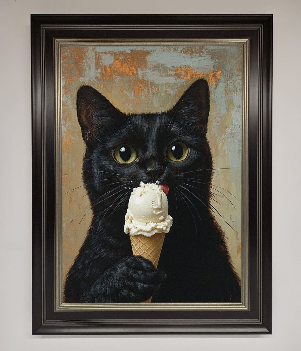Black Cat Vanilla Icecream Funny Framed Wall Art