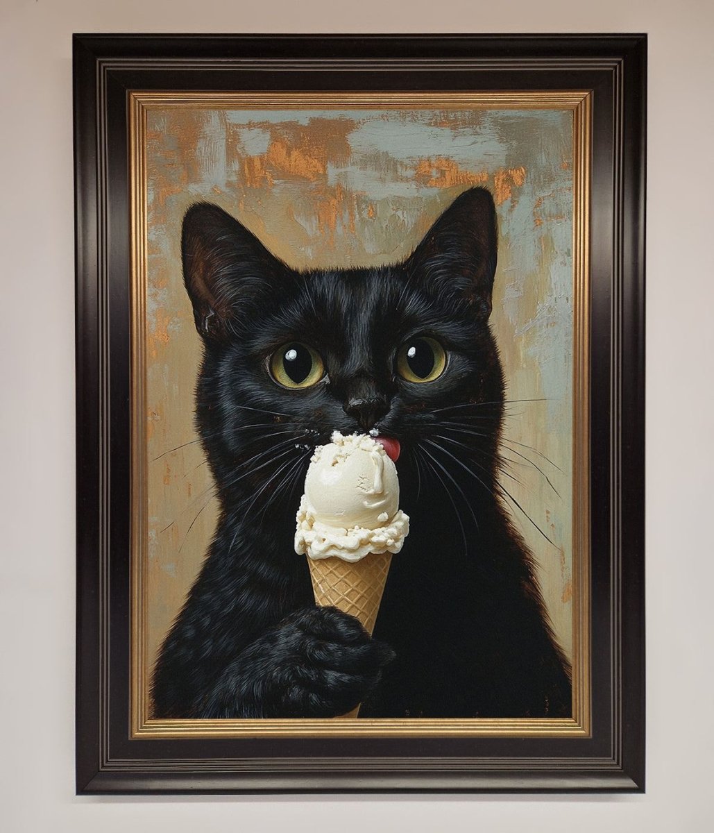 Black Cat Vanilla Icecream Funny Framed Wall Art