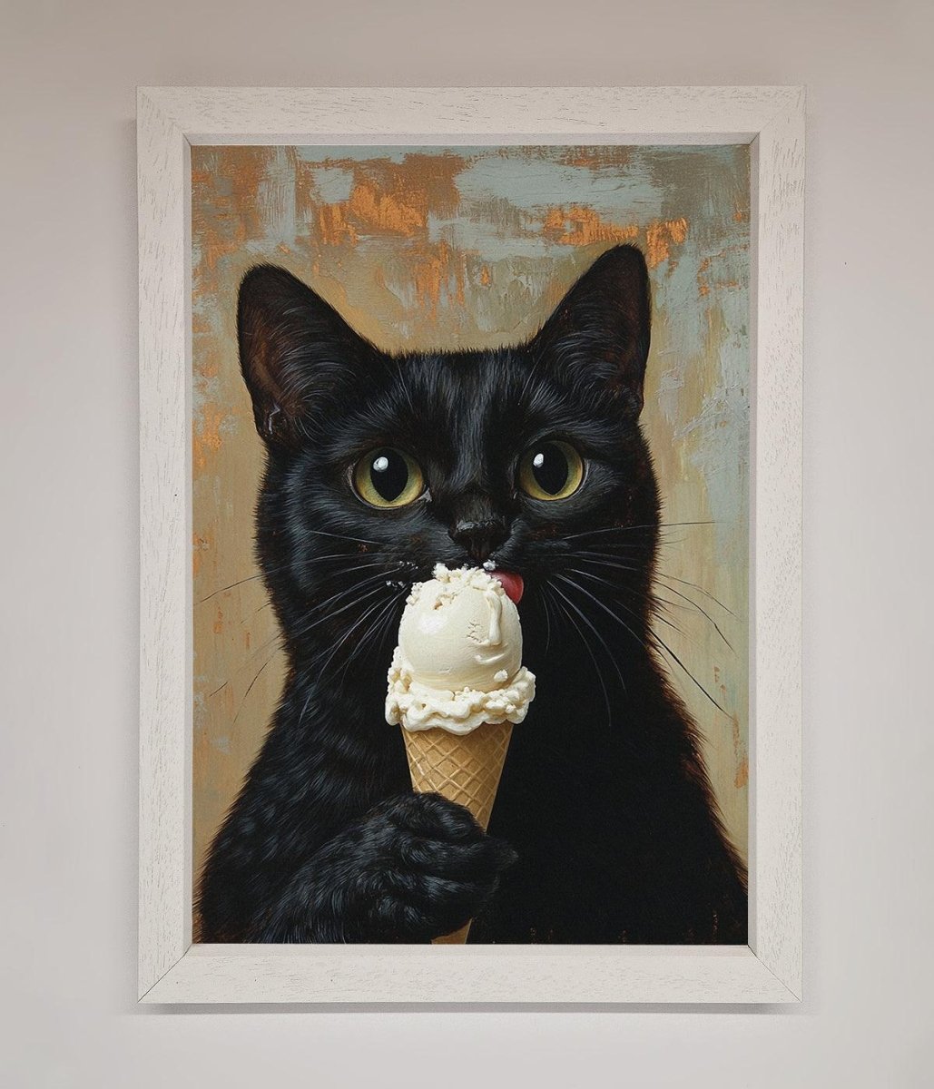 Black Cat Vanilla Icecream Funny Framed Wall Art