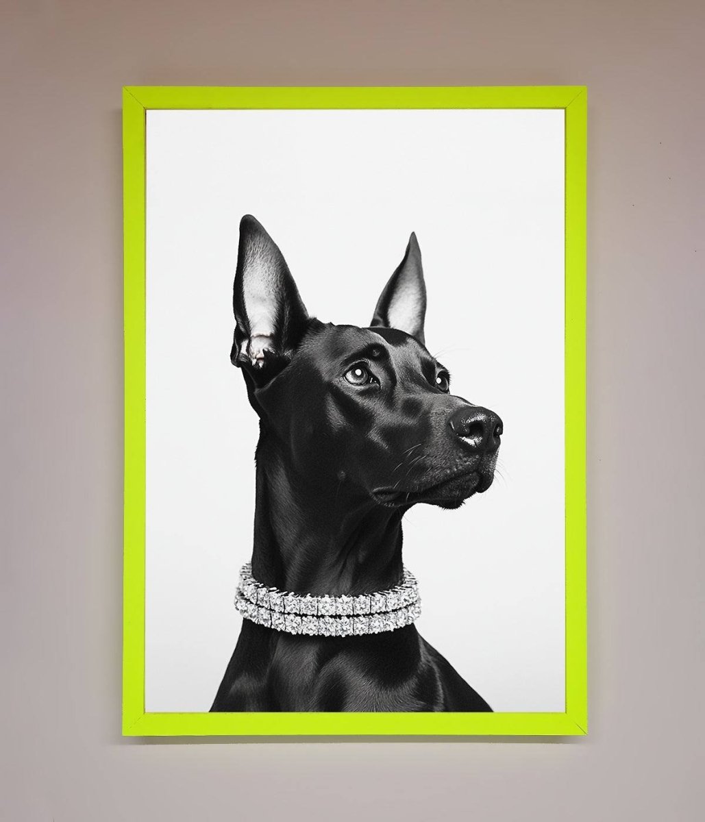Black Doberman Diamond Neckless Framed Poster